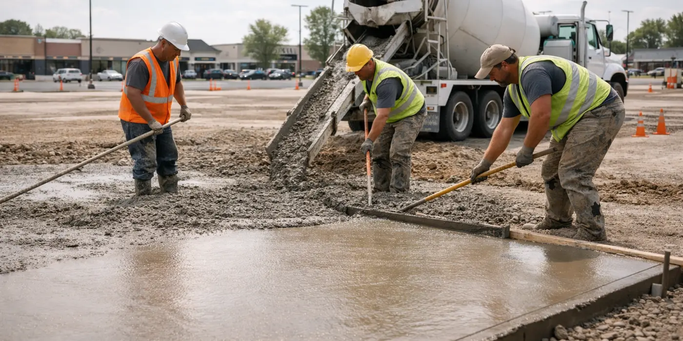 concrete workers pouring concrete for a new foundation from Leander Stamped Concrete in Cedar Park, TX - Cedar Park TX