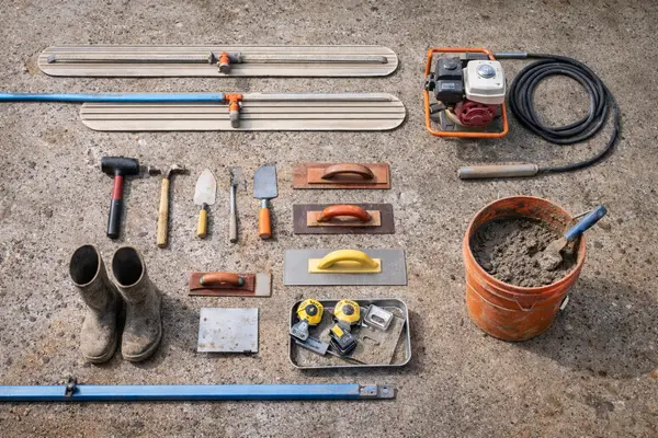 concrete tools laying on the ground from Leander Stamped Concrete in Round Rock, TX - Round Rock TX